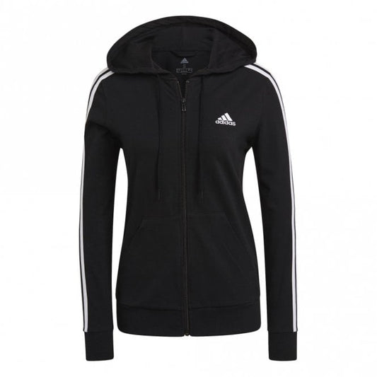 Womens Essentials Single Jersey 3-Stripes Full-Zip Hoodie