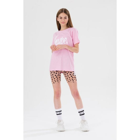 Girls Pink Leopard Script T-Shirt & Shorts Set