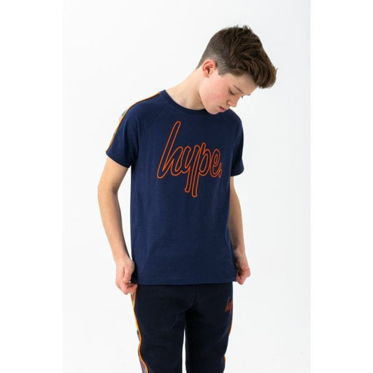 Boys Navy Spring Camo Script Raglan T-Shirt