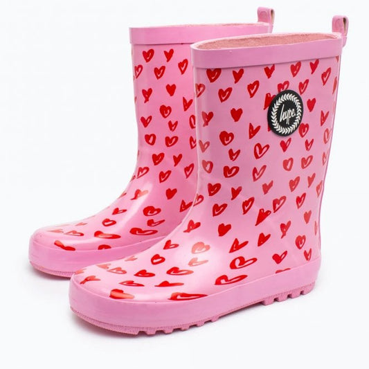 Girls Scribble Heart Wellies
