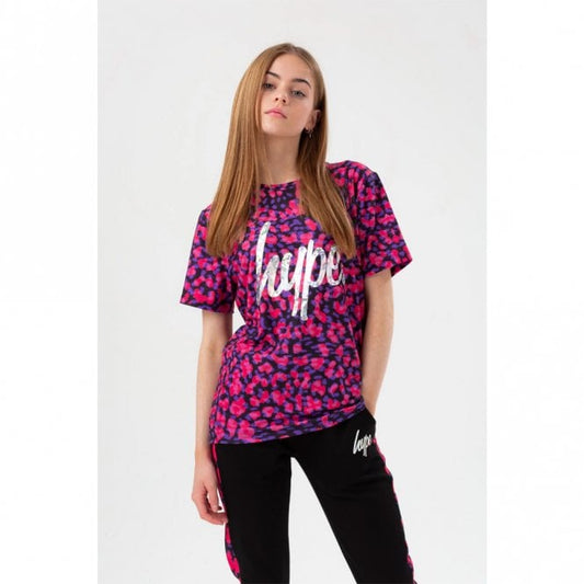 Girls Purple Neon Cheetah Foil Script T-Shirt