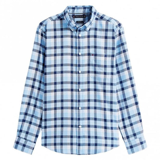 Mens Regular Fit Check Twill Long Sleeve Shirt
