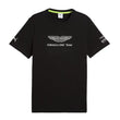 A black Puma Formula One Team short-sleeve t-shirt with a white winged logo and text on the chest, featuring a white Puma cat logo on the right sleeve and a white sponsor logo on the left sleeve.